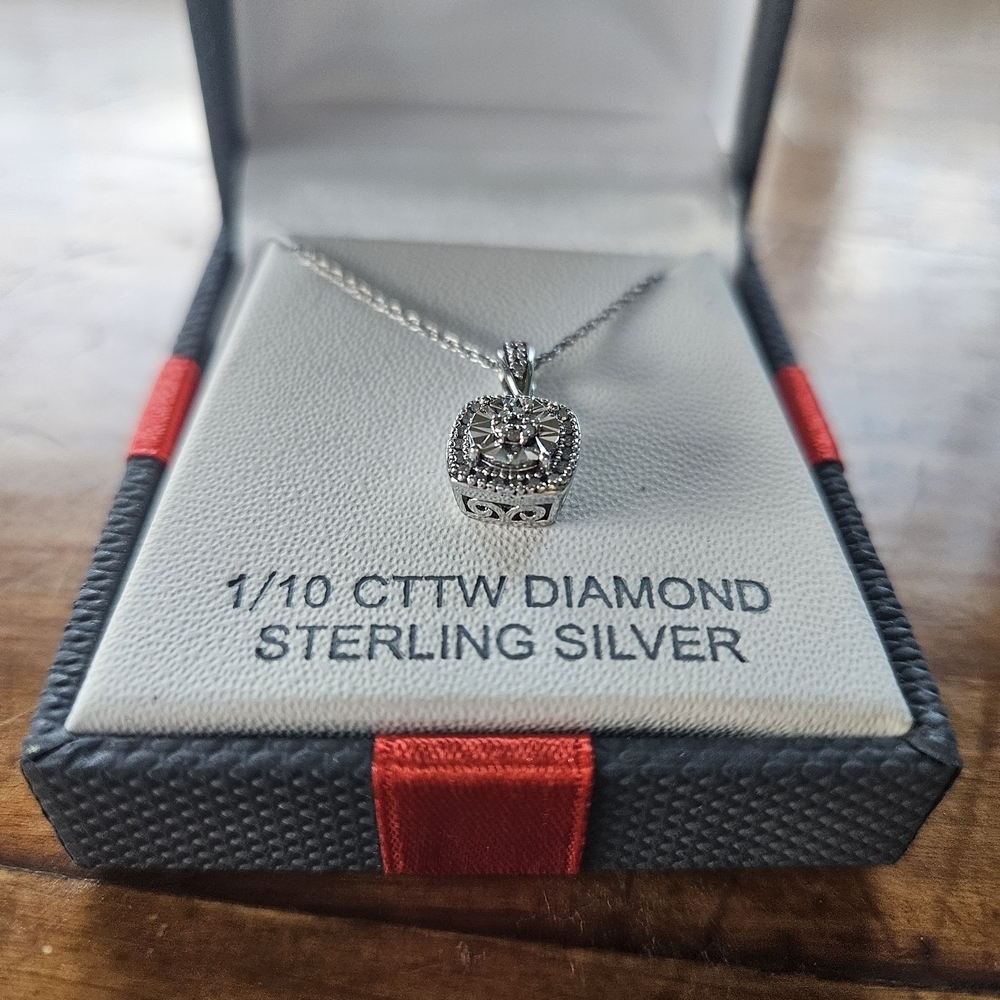 Silver Diamond Pendant Necklace - Picture 2 of 5